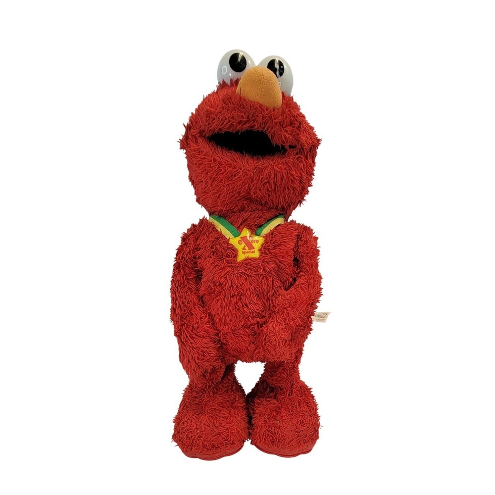 Sesame Street Elmo Plush Toy Stuffed Animal Award Medal Green Yellow Ribbon